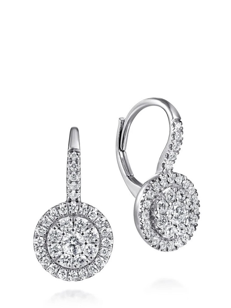 Nib Authentic 14k White Gold Gabriel Co Lusso Drop Diamond Cluster Earrings 850$